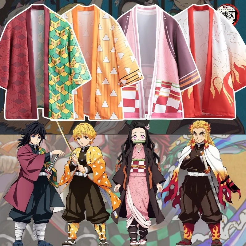 

Halloween Demon Slayer Kimetsu No Yaiba Cos Custume Anime Kimono Haori Yukata Cosplay Casual Streetwear Cloak Zenitsu Tanjir