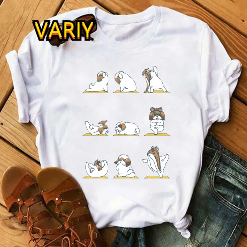 Футболка для йоги Beagle женщин летняя белая повседневная футболка с милыми