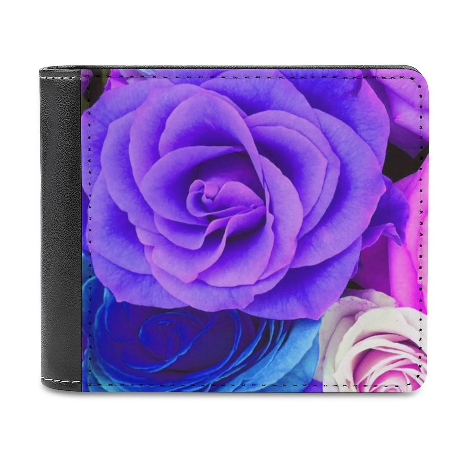 

Colorful Roses Collage-Cool Tones Leather Wallet Short Slim Male Purses Money Credit Card Holders Men Wallet Roses Rose Floral
