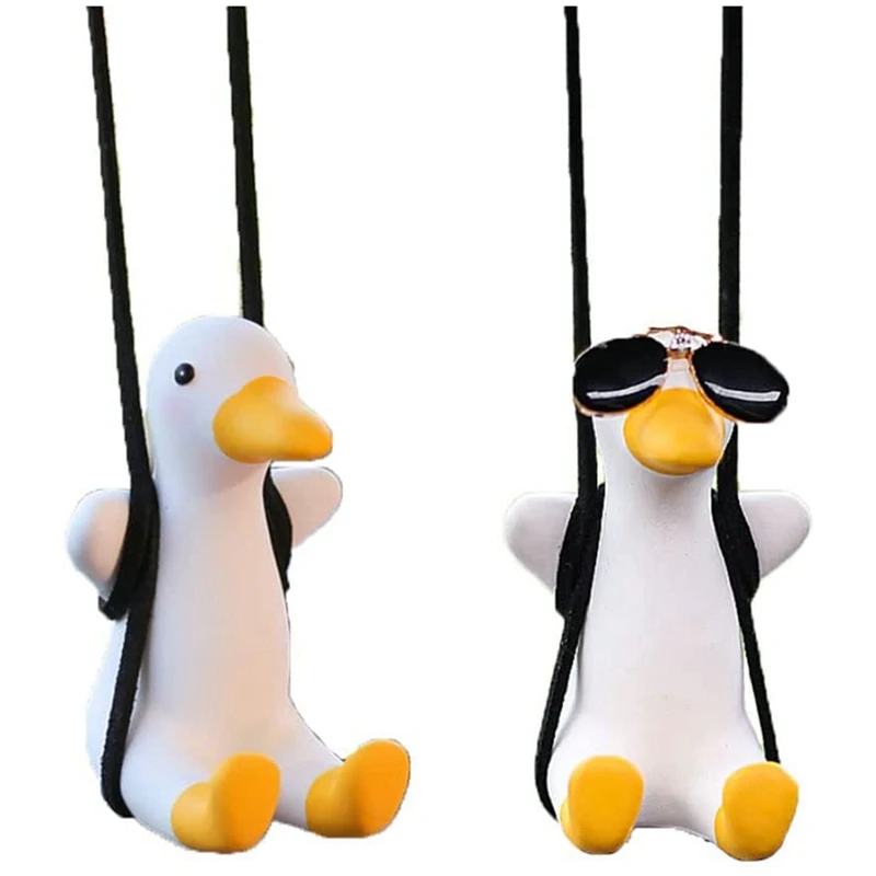 2 Pcs Super Cute Swing Duck Mirror Hanging Car Interior Accessories Rearview Pendant Decoration