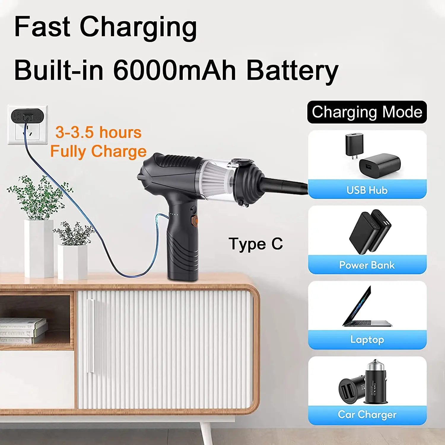 Беспроводная воздуходувка вращающаяся на 360 ° перезаряжаемая Электрическая для