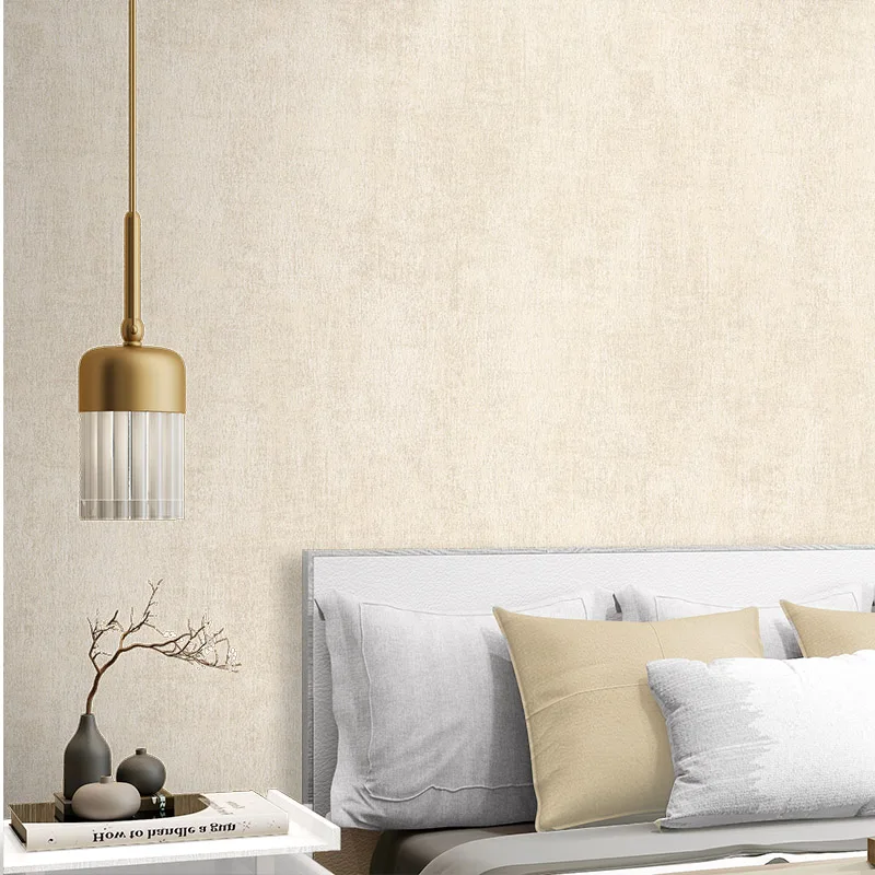 

Ivory white antique Bai Xing m silk linen beige pale yellow wood non-woven wallpaper sitting room bedroom wallpaper