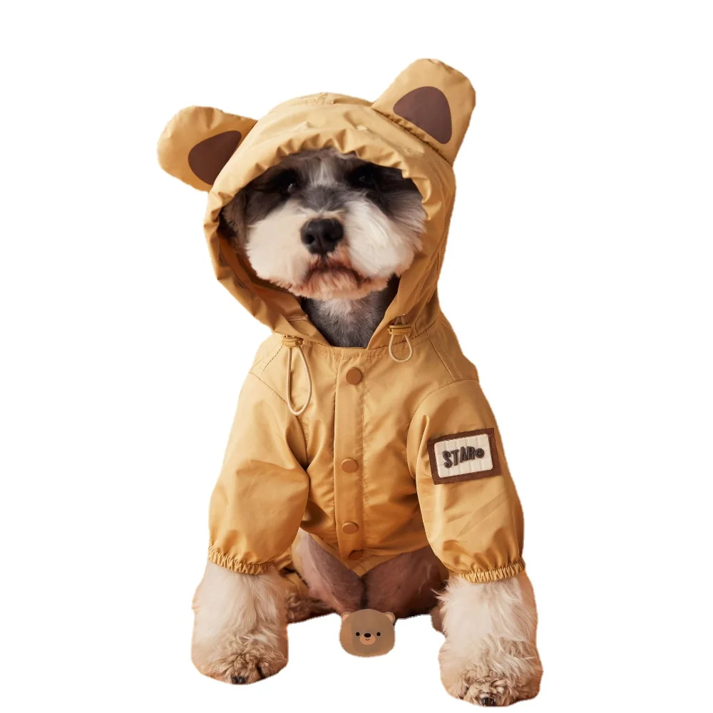 

Dog Four-Legged Raincoat Spring and Autumn with Ears Bear Cute Waterproof Pet Clothes Schnauzer Pomeranian Teddy Rain Coat