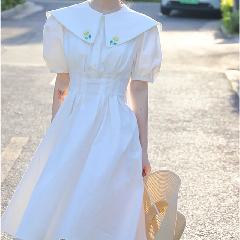 

French Party Dresses White Bubble Sleeve Dress Female Summer 2022 Long Elegant Princess First Love Dress Super Fairy Maxi Dress