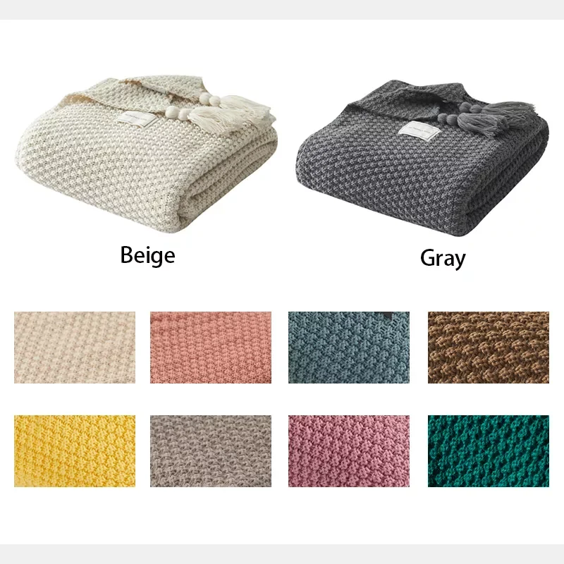 

Blanket for Couch Chair Sofa Bed Chic Boho Style Travel Air Condition Nordic Knitted Solid Throw Textured Office Nap Blanket