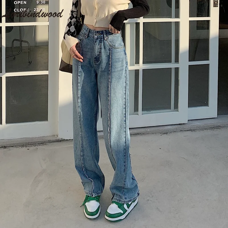 

High Waist Wide Leg Jeans Women's Summer New Straight Slimming Loose Stitching Light Color Draping Effect Mop Pants Denim
