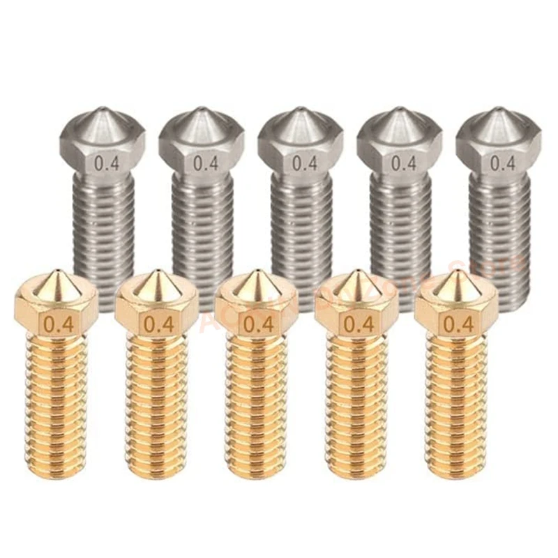 

10Pcs 3D Printer E3D V6 Volcano Extruder Nozzle Stainless Steel Brass V6 Hotend Nozzles M6 Thread 0.4mm for 1.75mm Filament