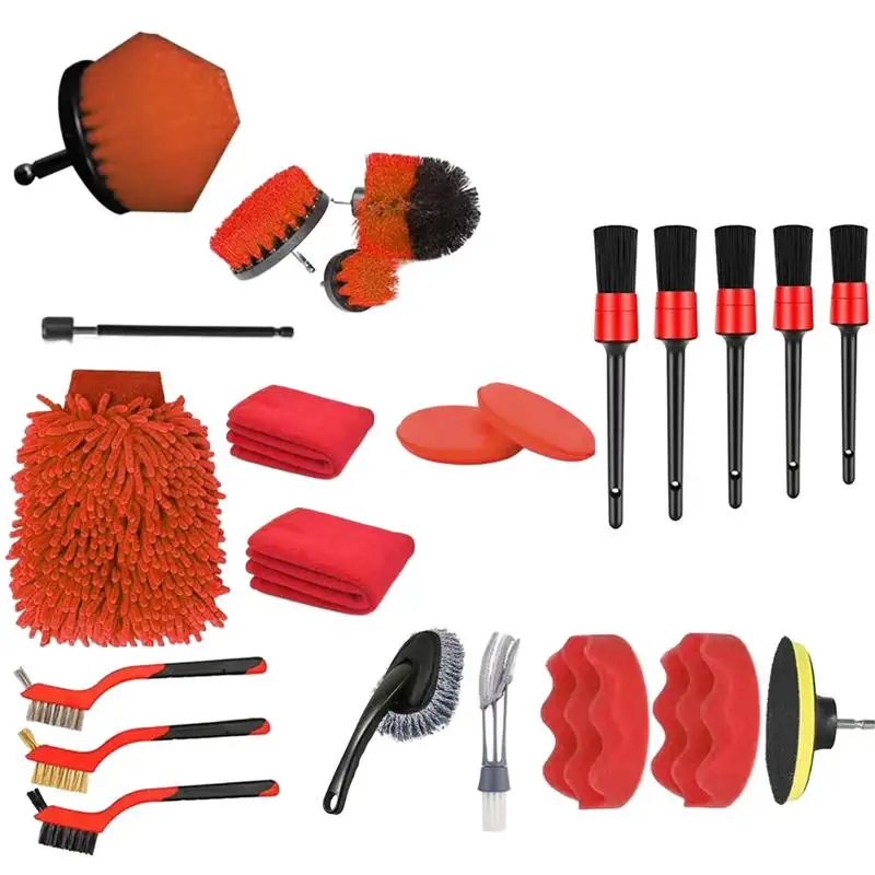 Car Detailing Brush Set 23pcs Car Cleaning Tools Kit Drill Brush Set Cleaning Brushes Auto Detailing Supplies Cleaning Tools For