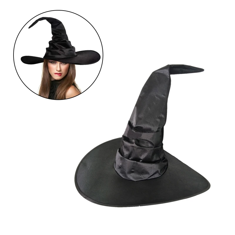 

Vintage Pleated Witch Hat Halloween Hat Creative Wizard Hat All-match Cosplay Hat Dress Up for Outdoor Halloween Party