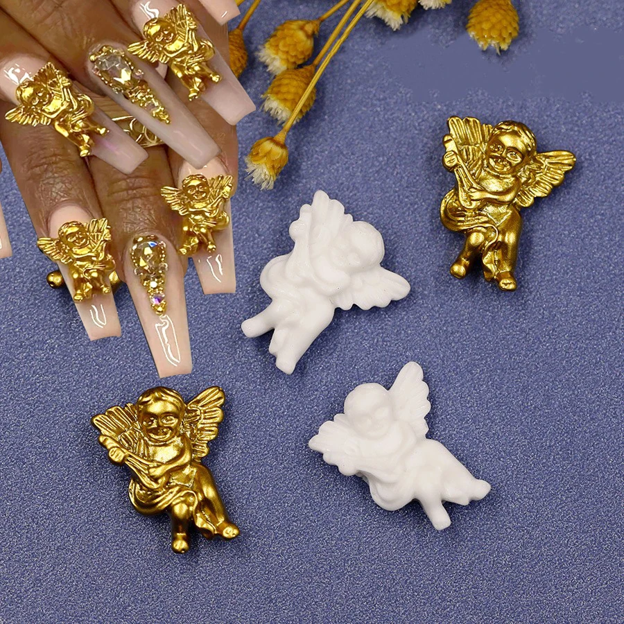 

100Pcs Retro Baroque Angel Baby Nail Charms Amulet Cupid Manicure Embossed Jewelry 3D Vintage Cartoon Nail Accessories 14*18mm #