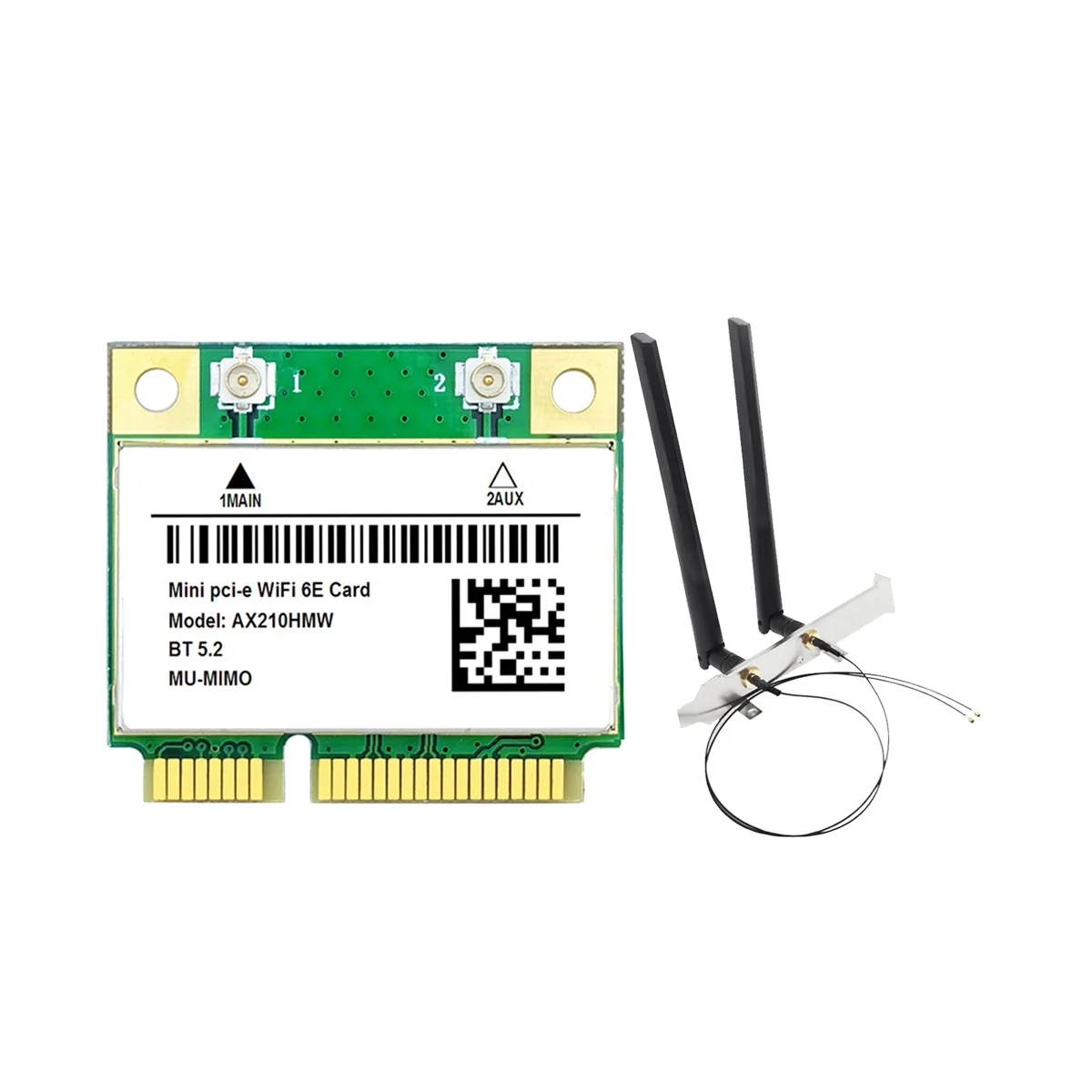

AX210HMW WiFi Card with Antenna WiFi 6E Mini PCI-E AX210 802.11Ax/Ac 2.4G/5G/6Ghz BT5.2 Wireless Adapter for