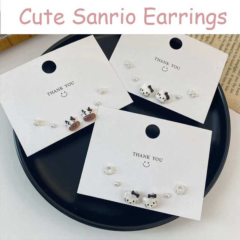 

Kawaii Sanrioed Earrings Cute Hellow Kittys Cartoon Anime Simple Silver Needle Stud Earrings Jewelry Toys for Girls Gifts
