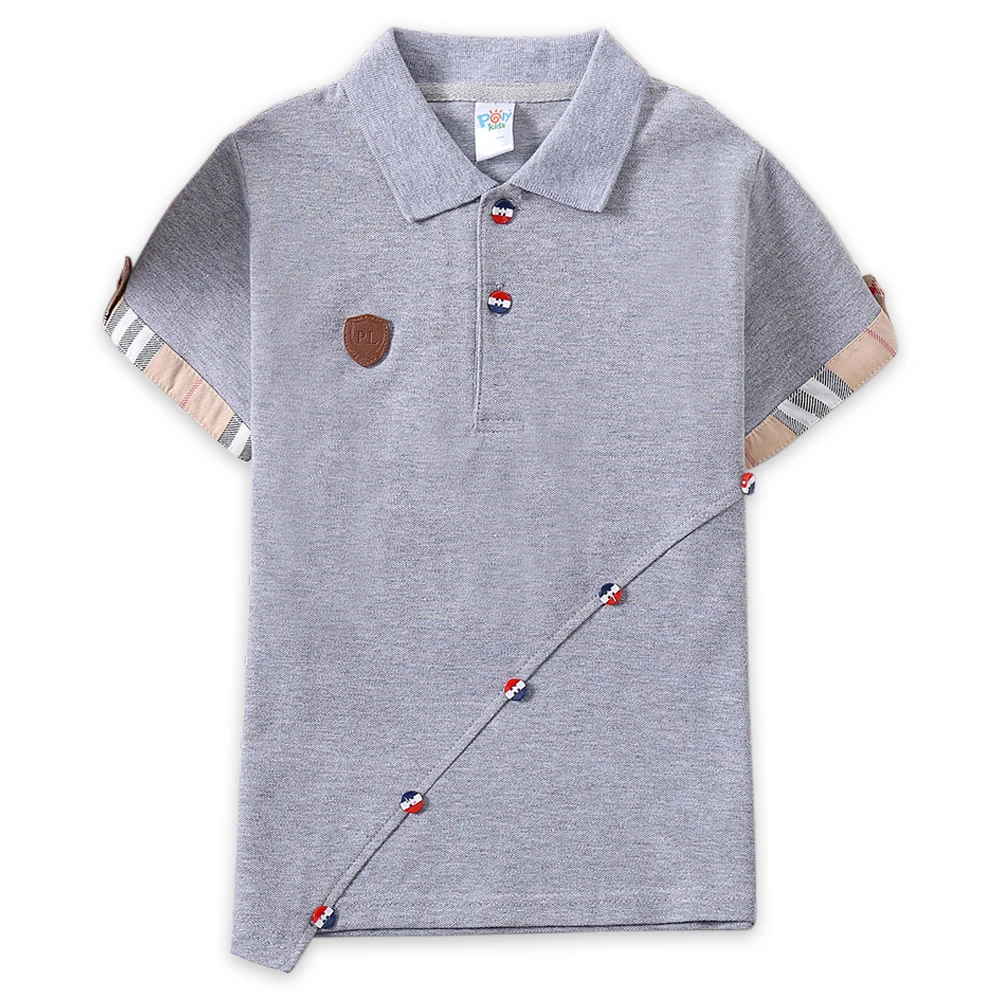 Boys New T-shirt Summer Stripe T shirt Girls cotton Clothes England Style Tees Kids Turn-down Collar Quality Children's Clothing