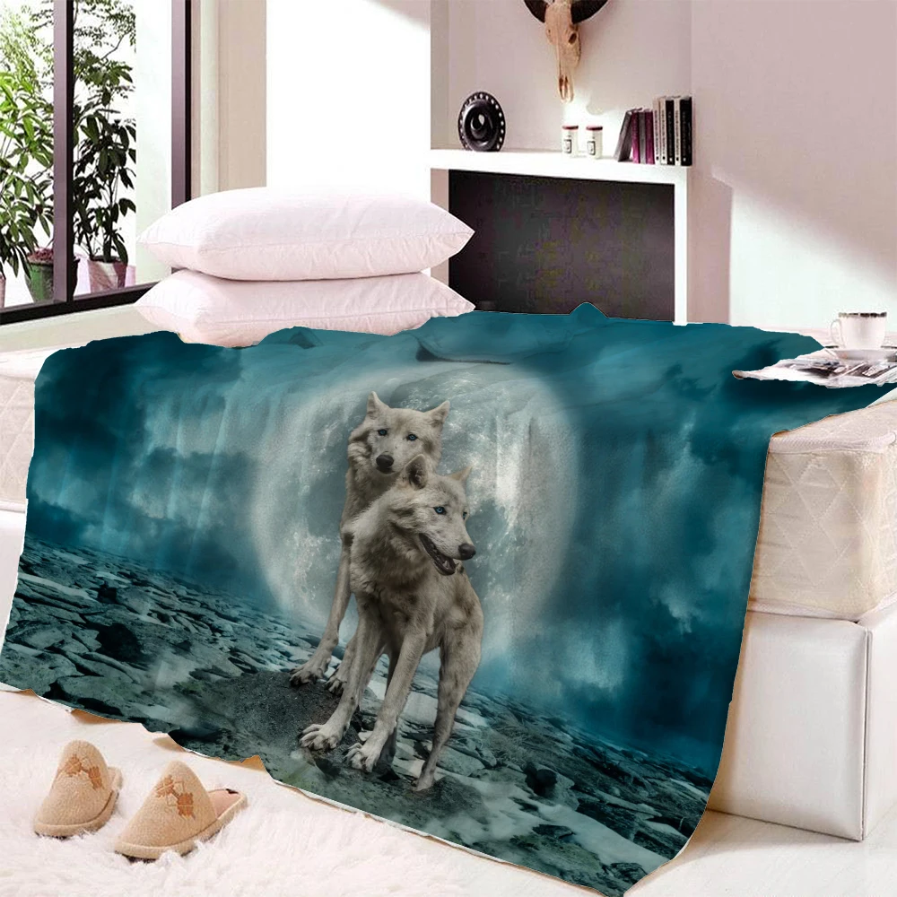 

3D Wolf Sofa Fleece Blankets for Beds Super Soft Warm Blanket Cover Flannel Throw Blanket Portable Travel Throw Blanket