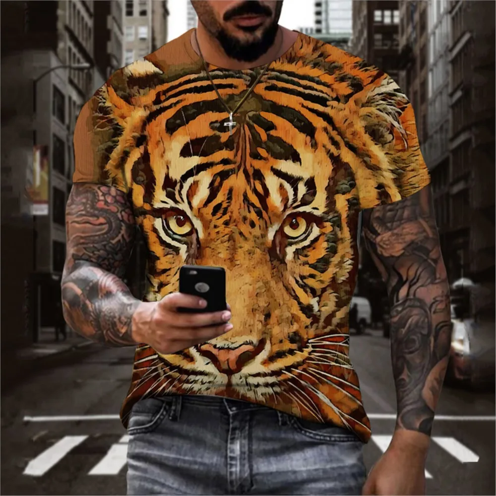 

Fashion Tiger Animal 3D Printed Men's T-shirts Summer Round Neck Large Size Short Sleeve Oversized T Shirts Tops Tees