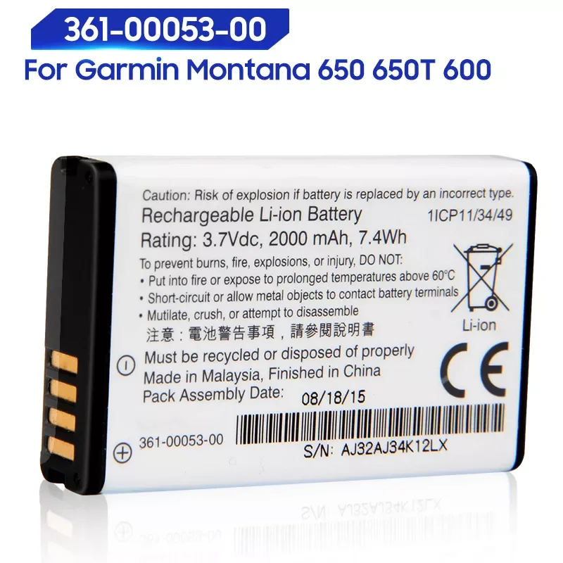 

2023New Original Replacement Battery For Garmin Montana 650 650T 600 VIRB GPS 361-00053-00 361-00053-04 Genuine Battery 2000mAh