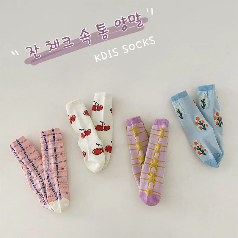 

MILANCEL 2022 Spring New Kids Socks Cherry Pattern Girls Socks Korean Girls Socks Fashion Children Socks