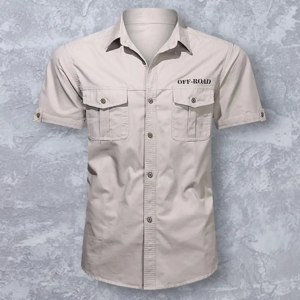 

Stylish Military Shirt Casual Lapel Male Single Breasted Turn-down Collar Shirt Button Down Shirt Pockets