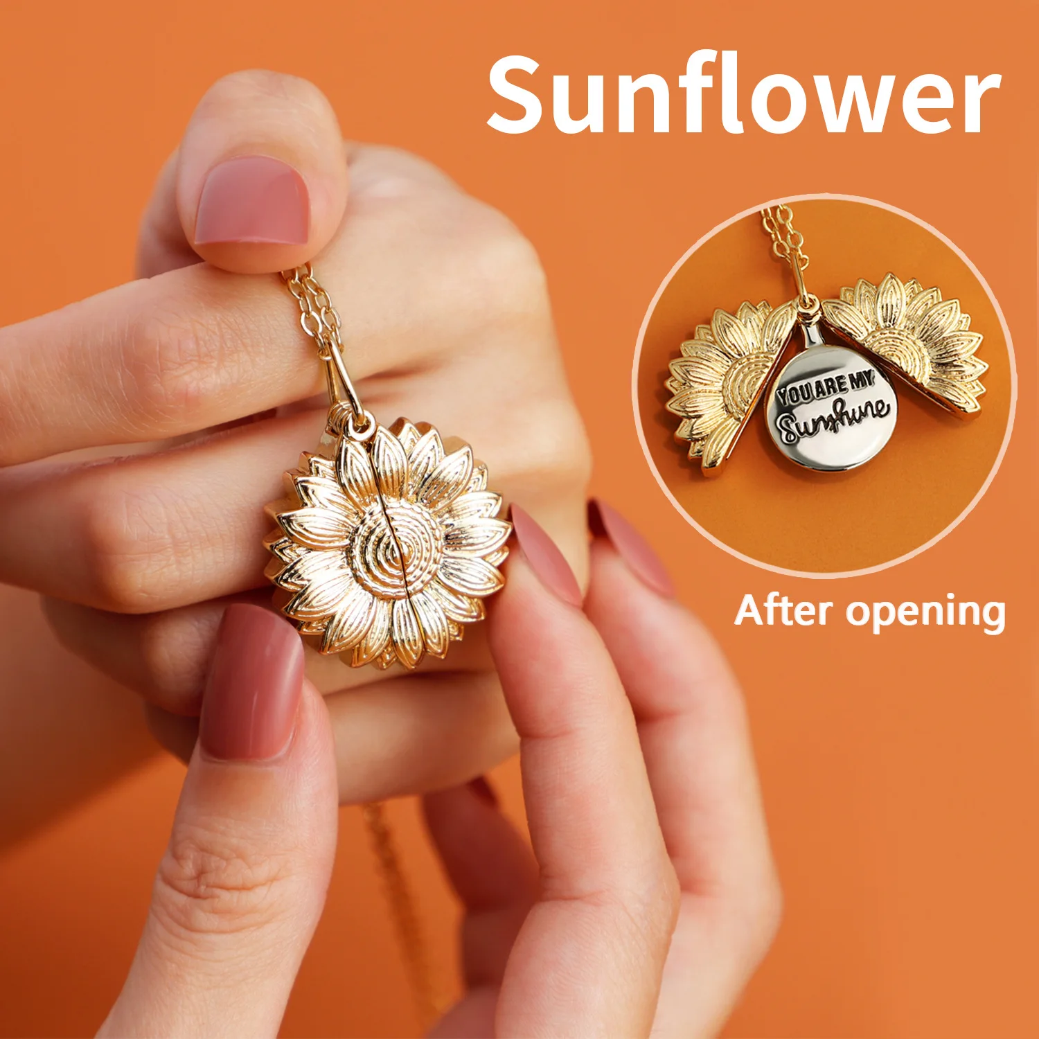 

YOU ARE MY Sunshine Open Locket Sunflower Pendant Necklace Woman Charm Clavicle Chain Birthday Love Gift For Girlfriend Mom