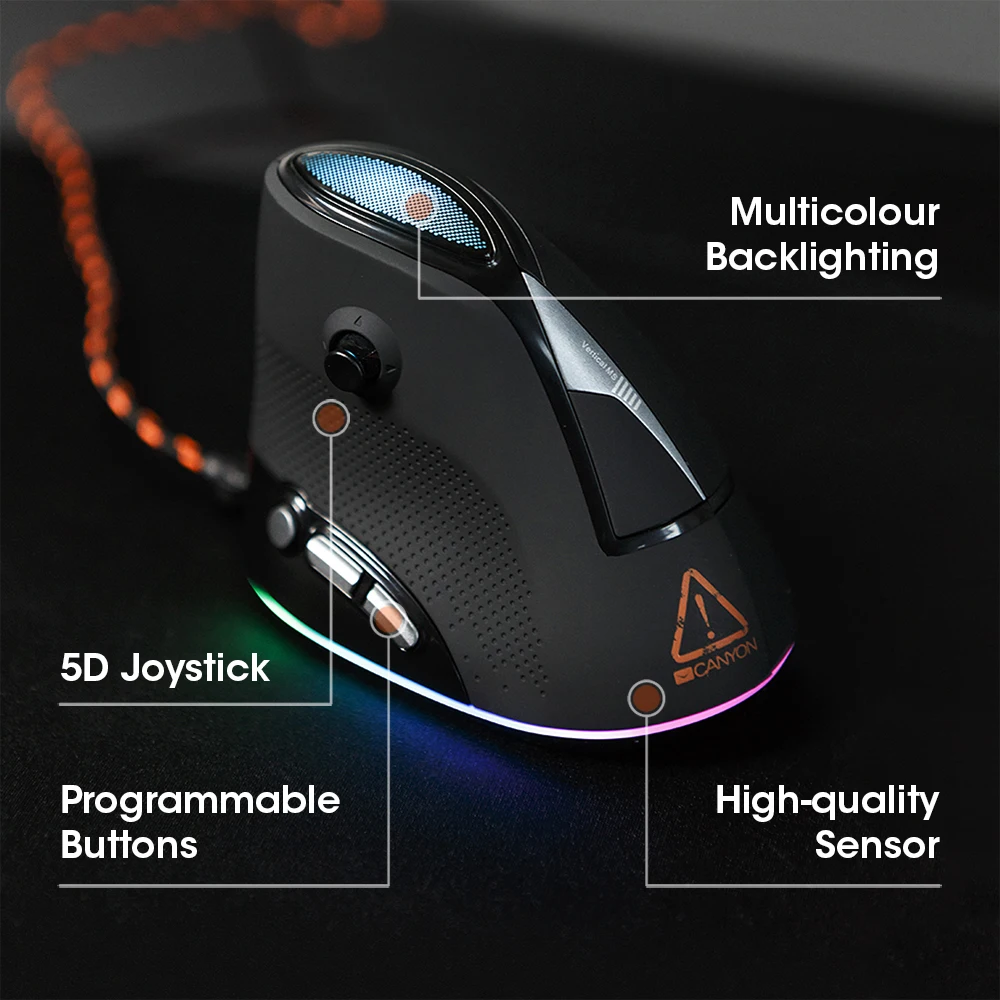 CANYON Проводная вертикальная мышь игровая RGB оптическая эргономика USB двойной