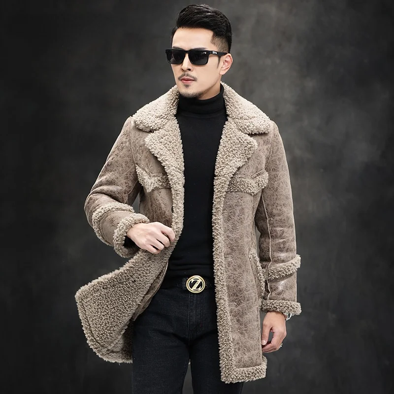 Winter Thicken Thermal Mens Fur Coat Particle Wool Long Sherling Jacket Suede Coat Men Clothing 5XL