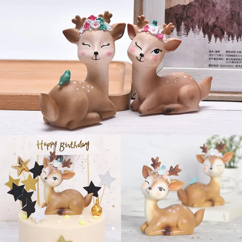 

Baby Birthday Deer Cake Topper Fun Toys For Kids Children Girls Little Gifts Cake Decorating Animal Decoration Cupcake Toppers