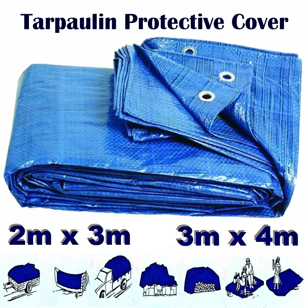 

2mx3m/3mx4m Outdoor Tarpaulin Blue Waterproof Cover Tarp Rainproof Ground Camping Sheet Multipurpose Furniture Dust Cloth