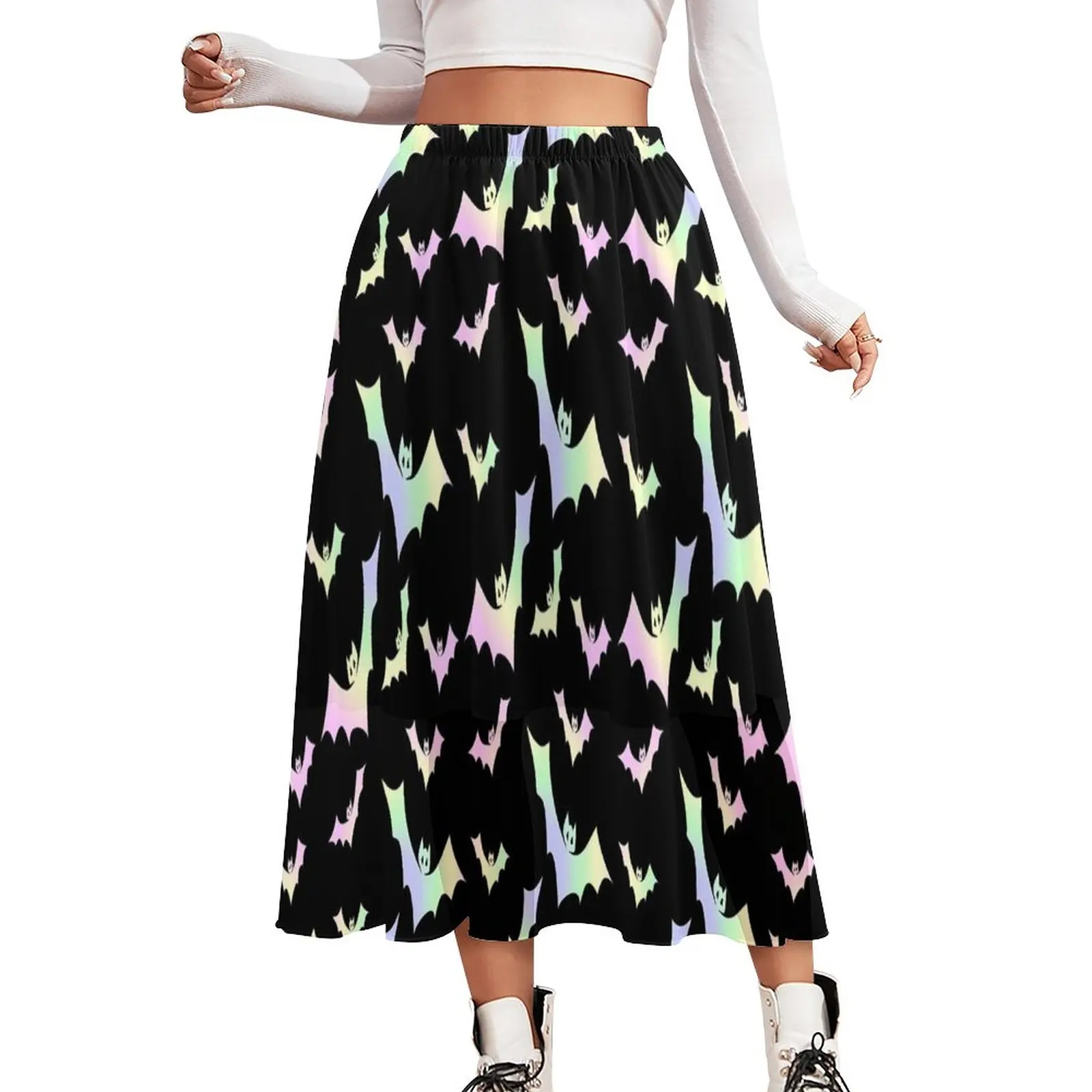 

Goth Vampire Bat Skirt Women White Animal Kawaii Long Skirts Custom High Waist Aesthetic A-line Skirt Big Size