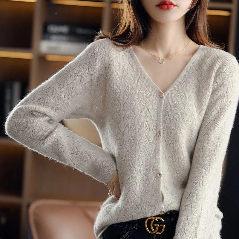 Осень-зима новый женский свитер 100% кашемир Merino кардиган с v-образным вырезом