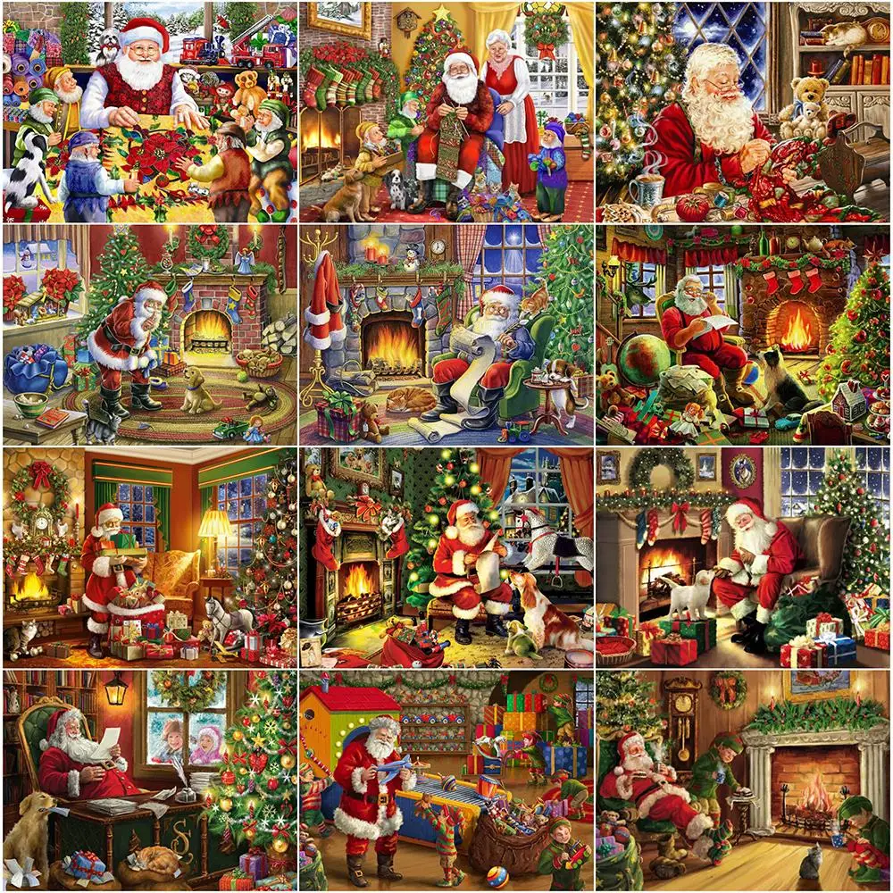 

Square/Round Diamond Embroidery Cartoon Diamond Painting Kit Santa Claus Mosaic Picture of Rhinestones Beaded Needlework Wall Ar