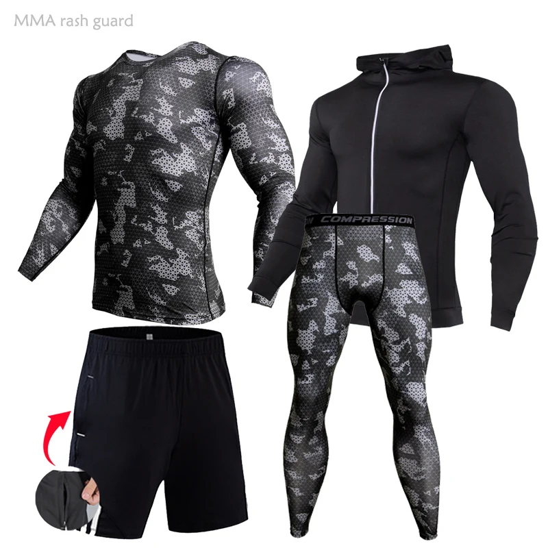 Тренировки Костюмы 4-pc/набор Для мужчин спортивная одежда компрессионное белье