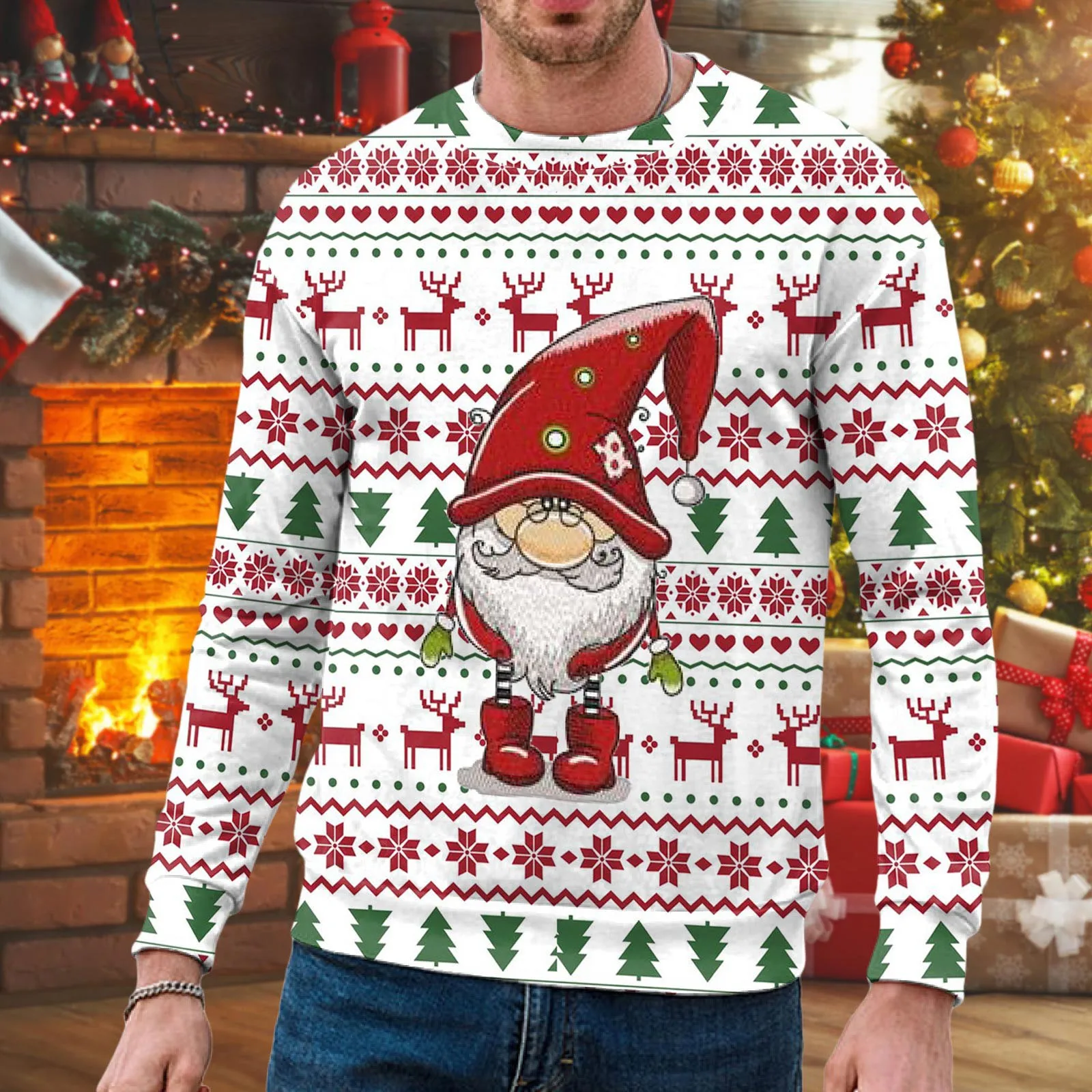 

Men'S Christmas Pullover Funny Navidad Sweatshirt Pullovers Jumper Cartoon Casual Graphic Themed Santa-Claus Hoody Sudaderas