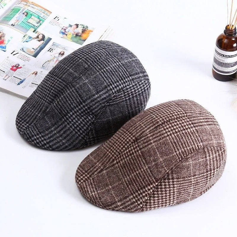 

Vintage Duck Tongue Hat Men's Autumn and Winter Lattice Beret Korean Version Middle-aged and Elderly Hat Versatile Leisure Forwa