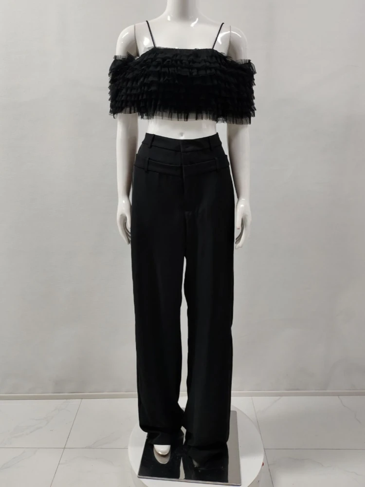 Сексуальные красные черные брюки комплект из 2 предметов женские бретельки