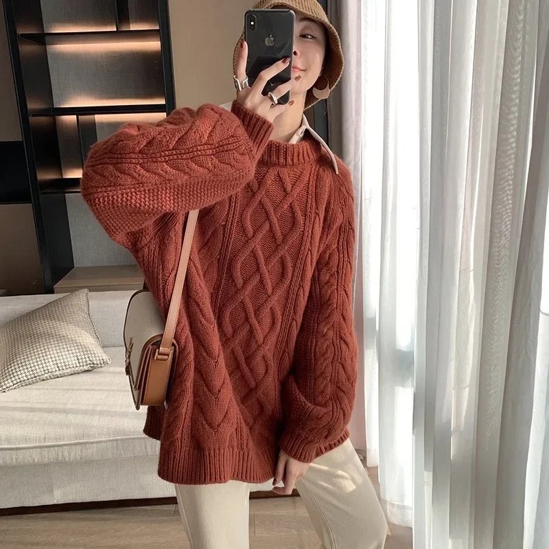 Однотонный свитер с круглым вырезом женский джемпер осень-зима 2022 базовая теплая
