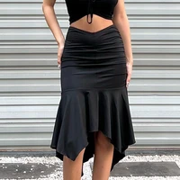 weiyyao black elegant fashion a line trumpet mermaid skirt y2k shirring high waist sexy midi skirts womens rave club outfits