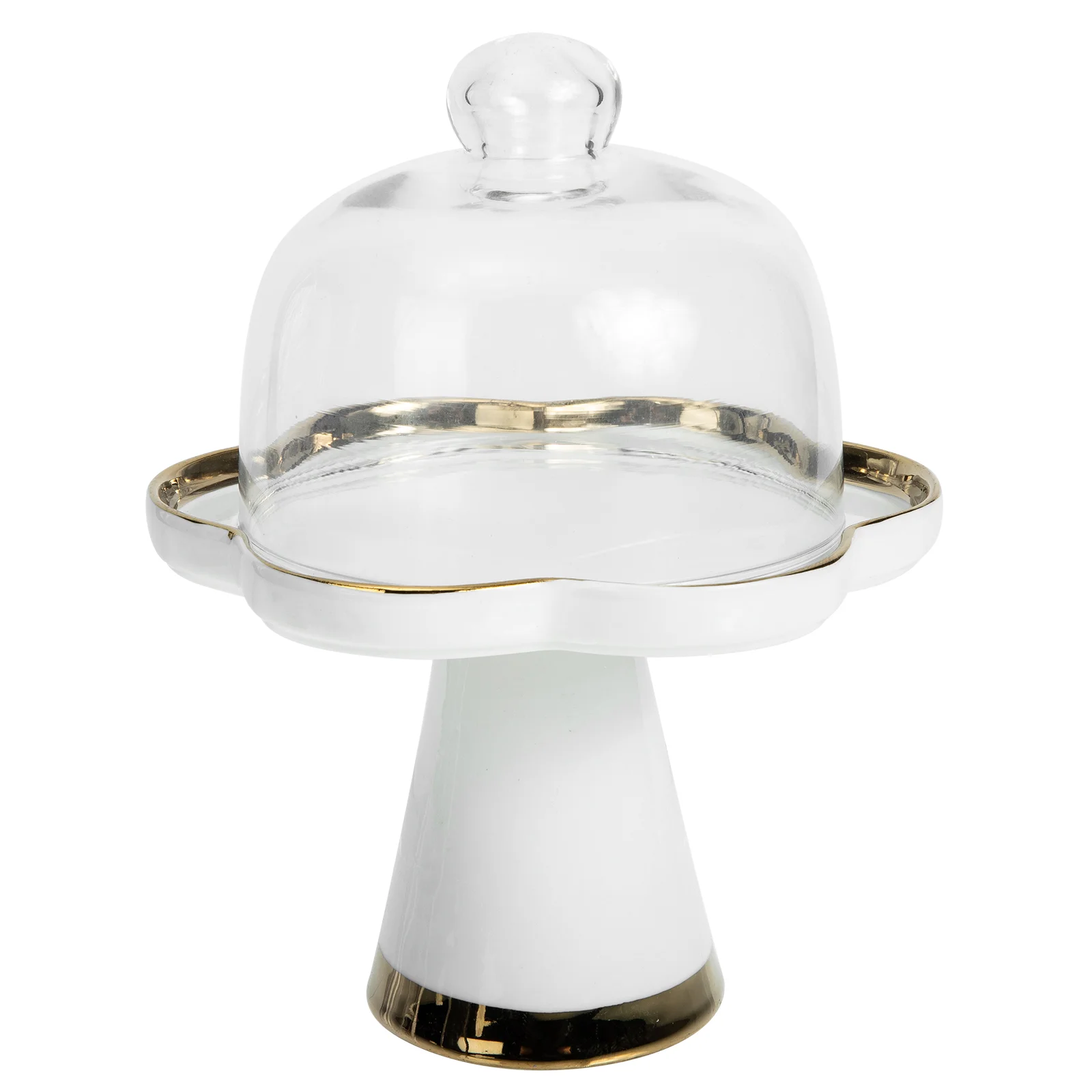 

1 Set of Ceramic Cake Stand with Dome High Foot Food Storage Tray Dessert Tray