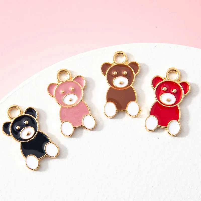 

10pcs/lot 19*10mm Gold Silver Metal Cute Bear Animal Charms for Jewelry Making Enamel Pendants Bracelets Earrings DIY Bulk