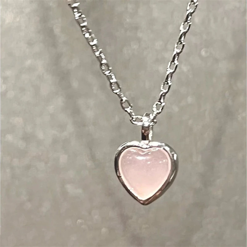 

2022 Kpop Goth Vintage Aesthetic Pink Heart Pendant Chains Choker Necklace For Women Egirl Grunge EMO Jewelry Y2K Accessories