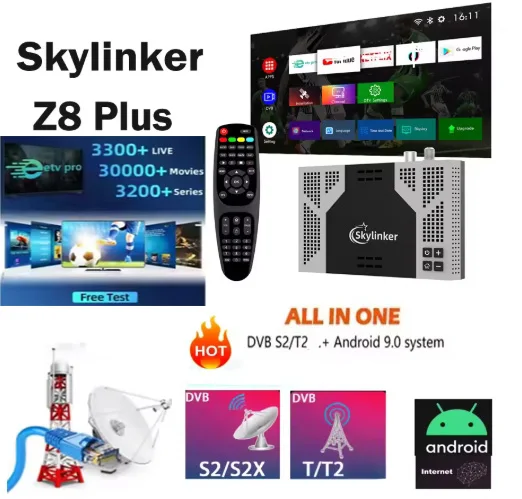 Фото [Подлинный] Skylinker Z8 Plus Android OTT + DVB-S2 T2 Гибридная ТВ-приставка Super etv pro BT Remote 5G FTA Спутниковые терморессистенные ТВ-приемники №4