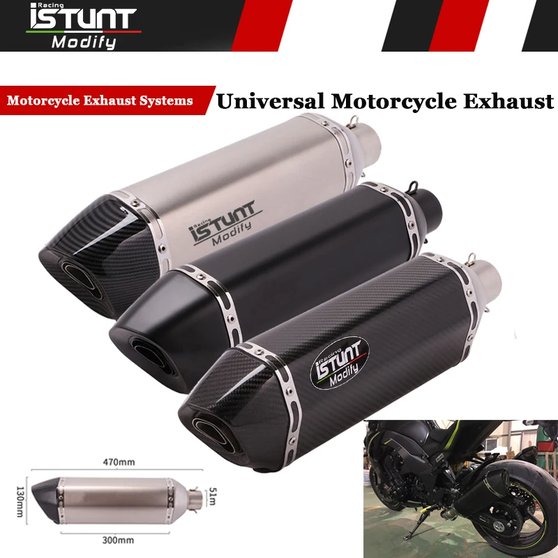 Универсальный мотоциклетный глушитель выхлопной трубы 470 мм для ZX6R Z1000 R1 MT09 KTM790 R3
