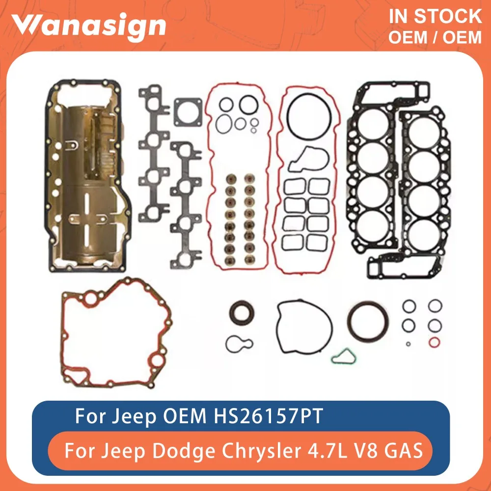 

Комплект прокладок полной головки двигателя, подходит для газа 4,7 л V8 для Dodge Dakota Ram Jeep Commander Grand Cherokee 4,7 л 1999-2002 HS26157PT
