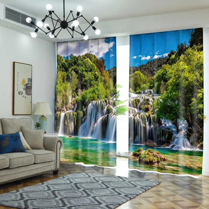 

Waterfall Curtain Nature Landscape Drapes In Living Room Forest River Scenery Blackout Curtains for The Bedroom Decor Aesthetic