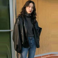 sougen women leather jacket black jackets autumn winter faux leather coat fashion women blazers korean female loose streetwear