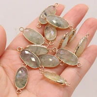 wholesale10pcs natural stone green rutilated quartz oval connector pendant for jewelry makingdiy necklace accessories charm gift