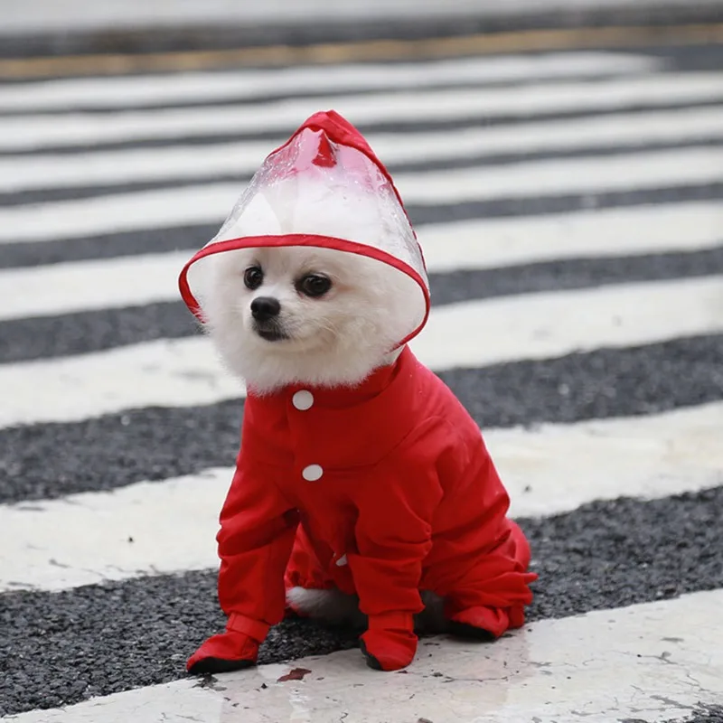 Rain Boots Shoes For Small Dogs Pet Hooded Four-leg Jacket Puppy Rain Coat Waterproof Cat Clothes Jumpsuit Rompers