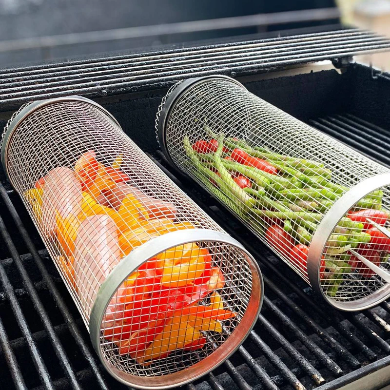 

Stainless Steel Rotisserie Basket Round Chili Roaster Drum Oven Baking Nuts BBQ Rotary Roaster Racks Outdoors Camping Tools