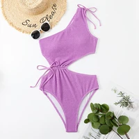 one shoulder womens swimsuit one piece cut out sexy swimwear women 2022 textured monokini solid bathing suit beach wear purple