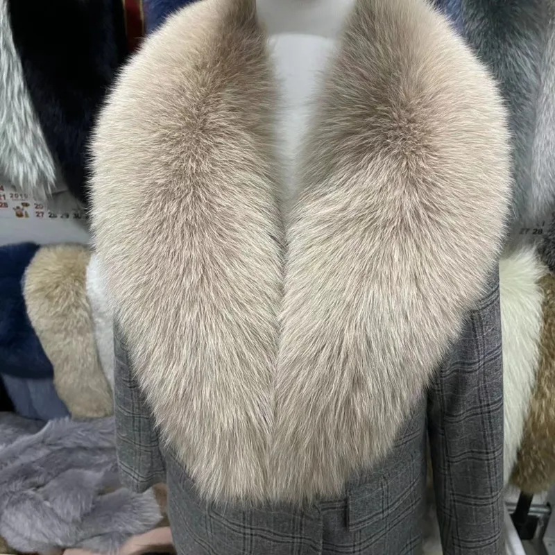 Cuello de piel de zorro Real para mujer, bufanda de piel de mapache Natural peluda, chales de lujo, envolturas calentadoras de cuello para abrigo, bufandas de piel de gran tamaño, Invierno