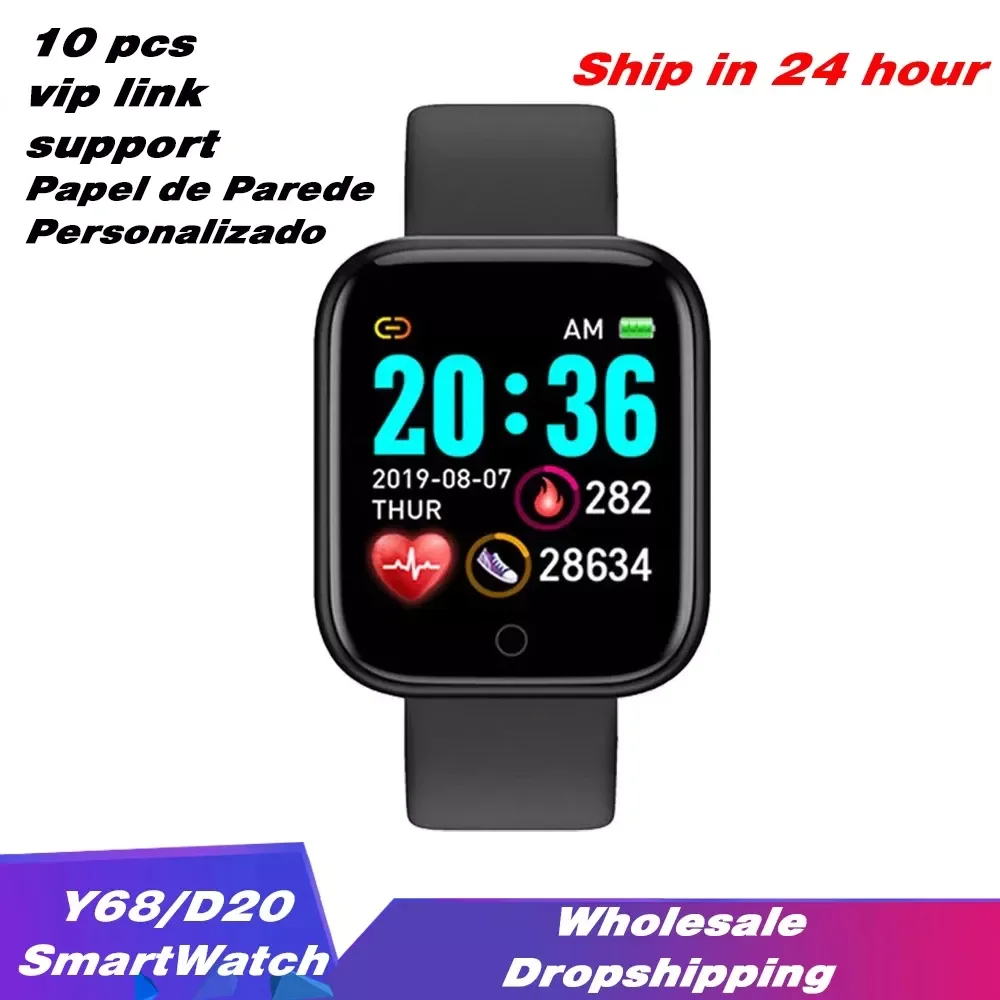 

Link 10pc Y68 Updating Smart Watch Men Women DIY Faces Fitness Tracker Heart Rate D20 Sport Smartwatch For Android IOS